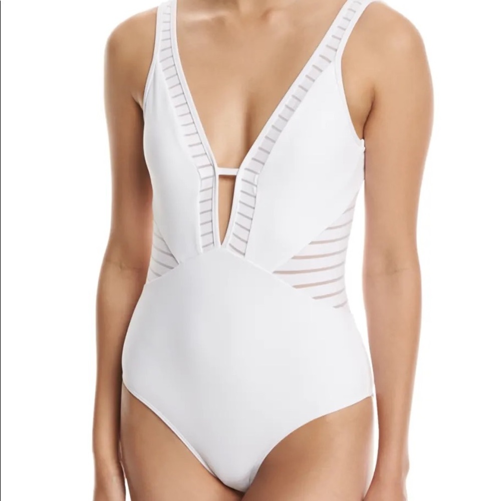 JETS by Jessika Allen Parallels Plunge V-Neck One-Piece Swimsuit